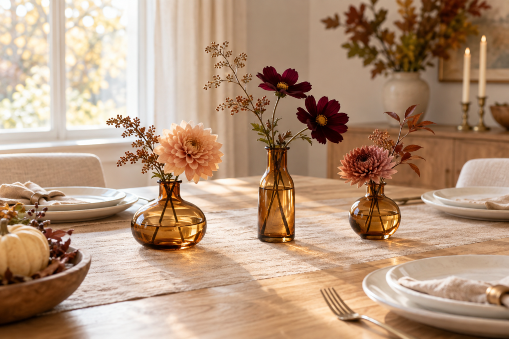 amber bud vases on an autumn table 5