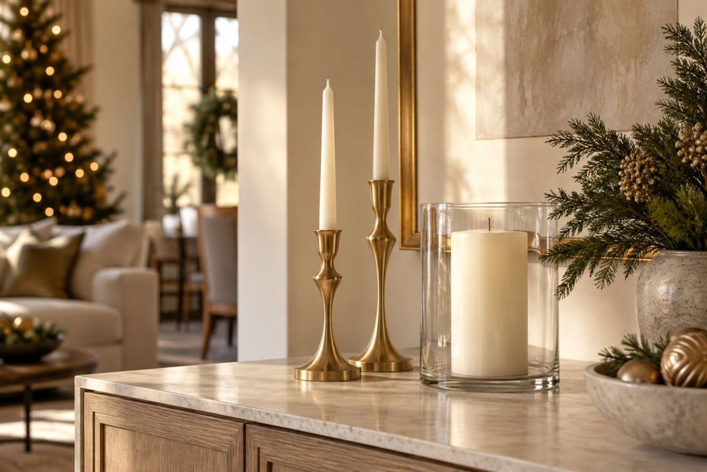 brass and glass holiday candle display 9