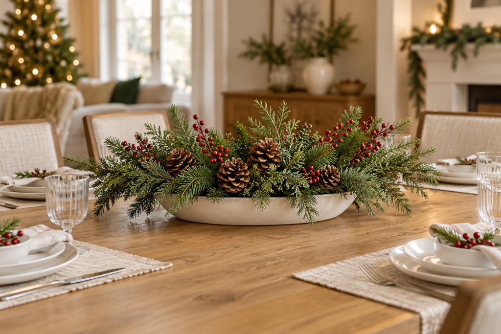 elegant evergreen christmas table centerpiece 8