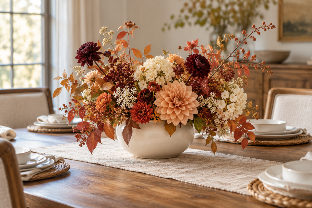 muted autumn florals on a thanksgiving table 4